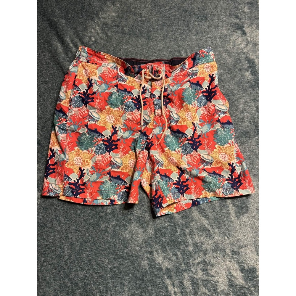 Nautica Mens Swim Trunks Red Sea Life Floral Fish Coral Print Large